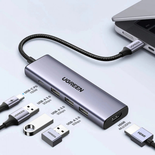 Фото - Хаб USB UGREEN USB3.1 Type-C HDMI 60Hz/3xUSB-А 3.0/Type-C/PD 100W 5-in-1 CM511 (15597)