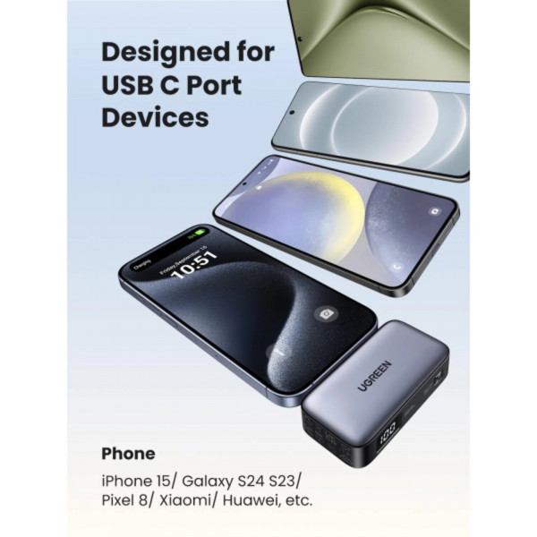Фото - Батарея мобільна UGREEN 5000mAh 22,5W USB-C In/Out, with build-in Type-C connector PB503 Gray (35338)