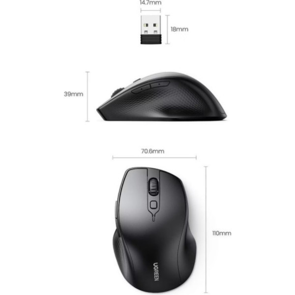 Фото - Миша бездротова UGREEN 2.4GHz+Bluetooth MU101 Black (90395)