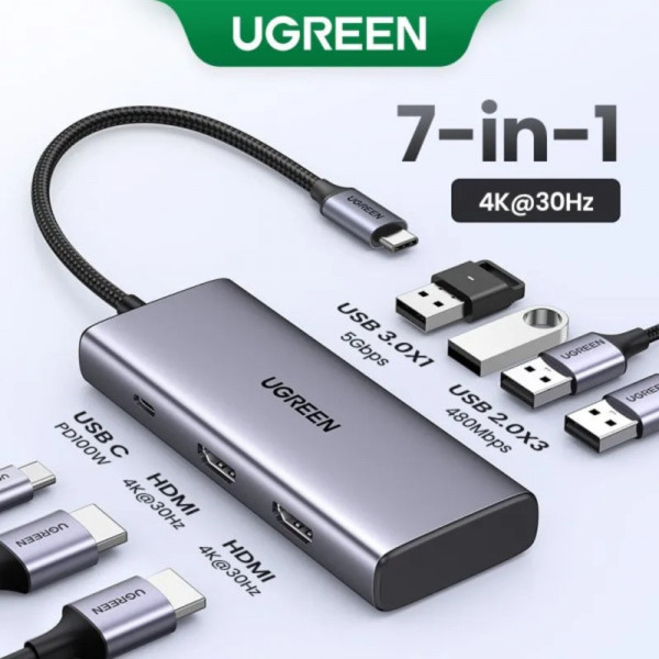 Фото - Хаб USB UGREEN USB 3.0 Type-C 1хUSB-A 3.0/3хUSB-A 2.0/2xHDMI 4K 30Гц  PD CM498 (35897)
