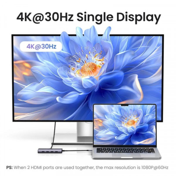 Фото - Хаб USB UGREEN USB 3.0 Type-C 1хUSB-A 3.0/3хUSB-A 2.0/2xHDMI 4K 30Гц  PD CM498 (35897)
