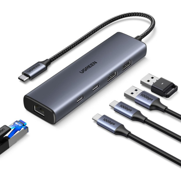 Фото - Хаб USB UGREEN USB 3.2 Type-C 1xUSB-A 3.2/ 1xUSB-A 2.0/2xUSB-C 3.2/ RJ45 PD CM512 Gray (45320)