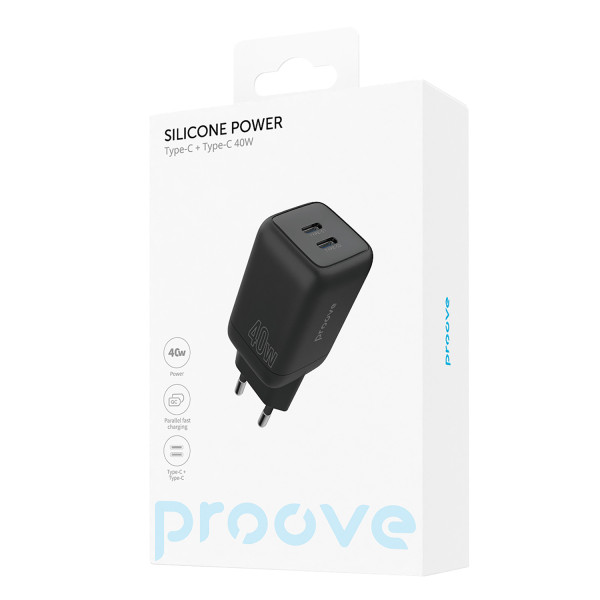 Фото - Мережевий зарядний пристрій Proove Silicone Power 40W (Type-C + Type-C) Black