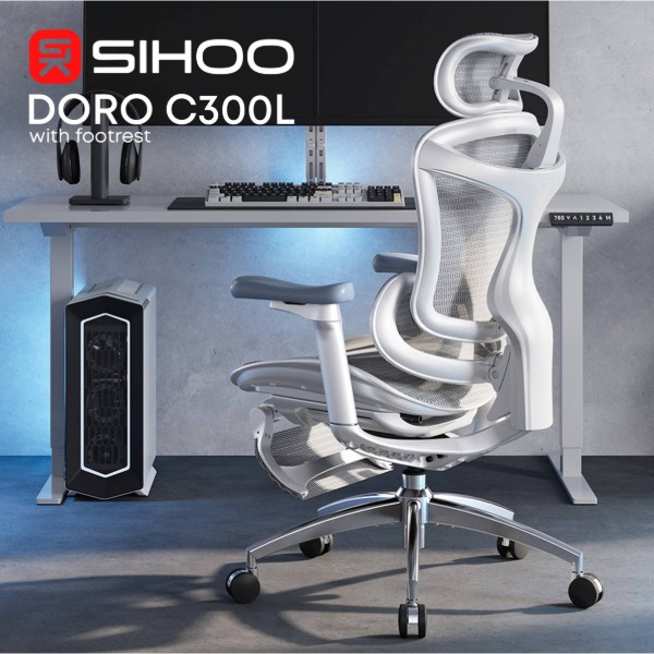 Фото - Крісло офісне Sihoo DORO C300L Mesh White with footrest (DORO-C300L-A3-102-JT)
