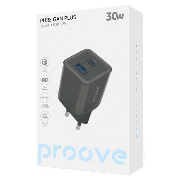 Фото - Сетевое зарядное устройство Proove Pure GaN Plus 30W Type-C + USB black (WCPU30111201)