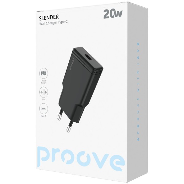 Фото - Мережевий зарядний пристрій Proove Slender 20W (Type-C) black (WCSS20010001)