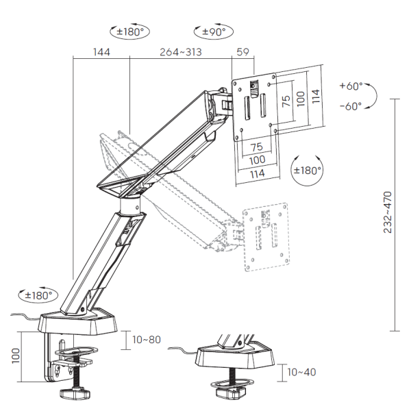 Фото - Кріплення настільне GamePro MAG201G 17-45" 2-16 кг Gray
