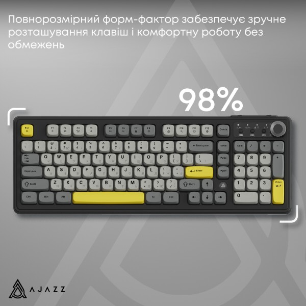 Фото - Клавиатура беспроводная игровая Ajazz AF98 PLUS Black Gray Yellow (AF98-PLUS-BGY)