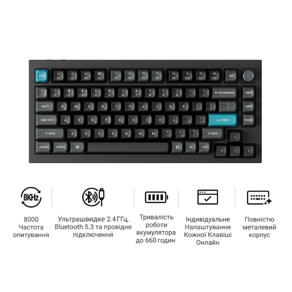 Фото - Клавіатура бездротова Keychron Q1 Ultra Red Switch Black RGB (Q1U-M1-UA)