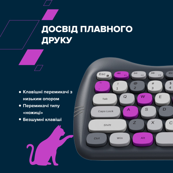 Фото - Клавиатура+мышь беспроводная Canyon HSET-W6 Kitty Edition Violet (CNS-HSETW6VT)