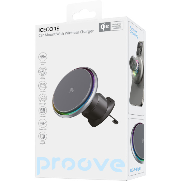 Фото - Автодержатель с беспроводной зарядкой Proove IceCore QI2 15W Gray (WHIC15002003)