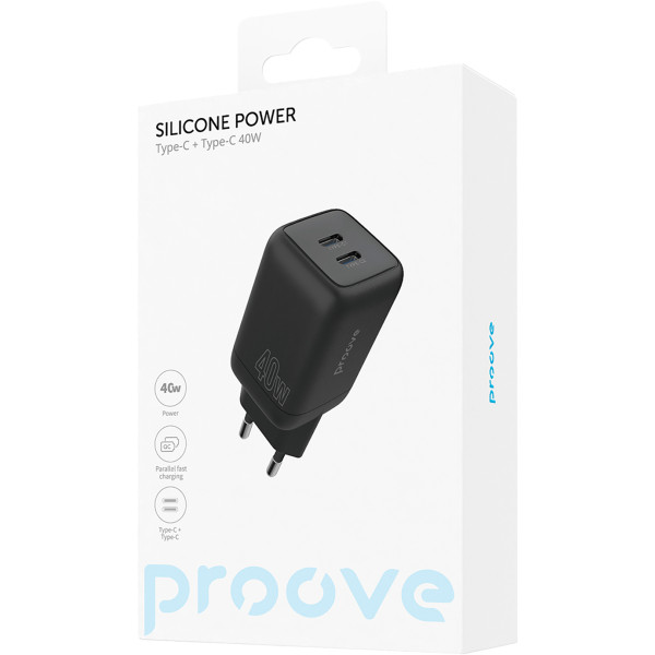 Фото - Мережевий зарядний пристрій Proove Silicone Power 40W (Type-C + Type-C) Black