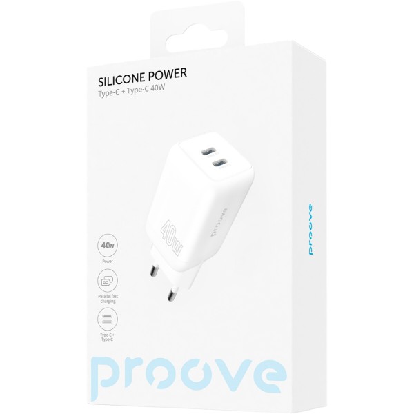 Фото - Сетевое зарядное устройство Proove Silicone Power 40W (Type-C + Type-C) White