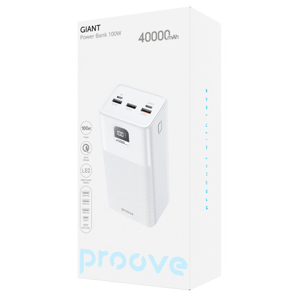 Фото - Батарея мобильная Proove Giant 100W 40000mAh white (2001001957629)