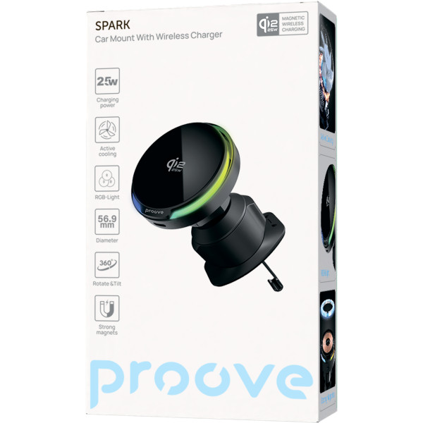 Фото - Автодержатель с беспроводной зарядкой Proove Spark Qi2.2 25W Black (WHSQ25002001)