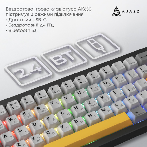 Фото - Клавіатура бездротова ігрова Ajazz AK650 Flying Fish Switch Black RGB With Screen (AK650-FF-BGY)