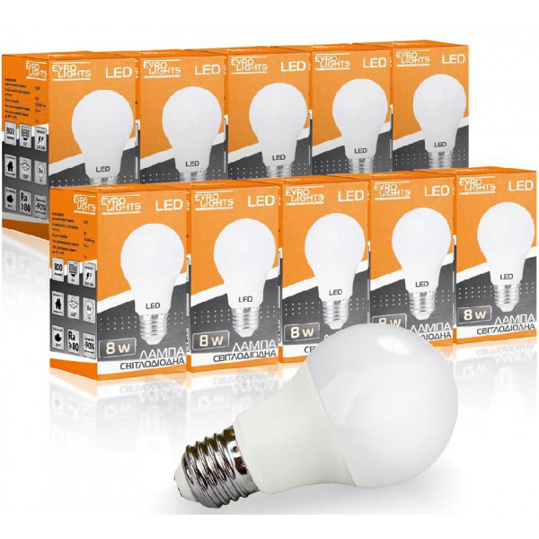 Фото - Лампочка світлодіодна EVROLIGHT 8Вт 4200К A-8-4200-27 Е27 10 шт. (000058943)