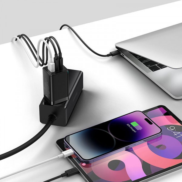 Фото - Мережевий зарядний пристрій Baseus 65W GaN5 Pro 2C+U (CCGP120201) Black