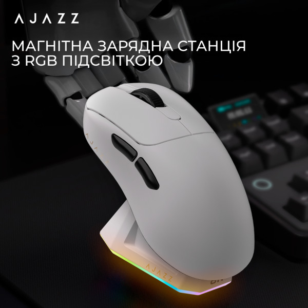 Фото - Миша бездротова ігрова Ajazz AJ179PRO -3 Mod-White-Pixart 3395-8K (AJ179-PRO-W)