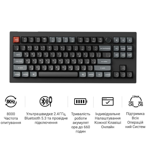 Фото - Клавиатура беспроводная Keychron V3 Ultra Red Switch Black RGB (V3U-D1-UA)