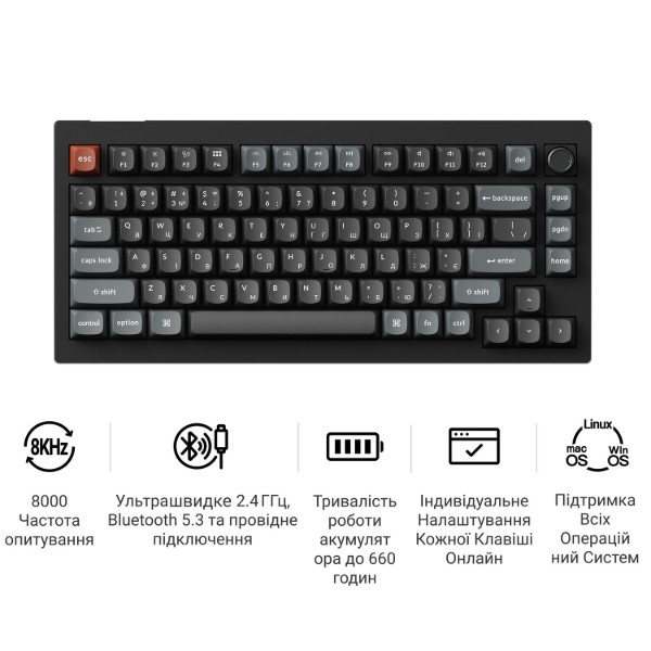 Фото - Клавиатура беспроводная Keychron V1 Ultra Red Switch Black RGB (V1U-D1-UA)