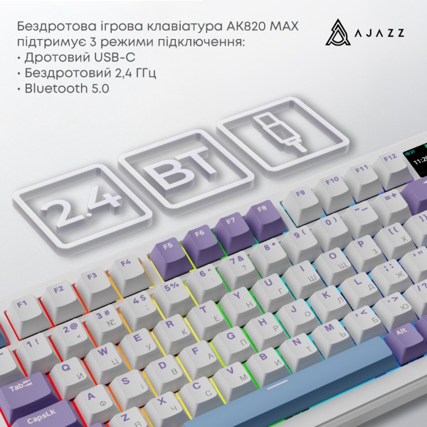 Фото - Клавіатура бездротова ігрова Ajazz AK820 MAX Magnetic switches (AK820MAX-M-PWB)
