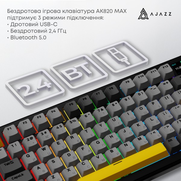 Фото - Клавіатура бездротова ігрова Ajazz AK820 MAX Magnetic switches (AK820MAX-M-BGY)