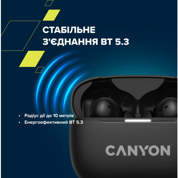 Фото - Навушники вкладиші бездротові TWS Canyon OnGo TWS-10 ANC ENC Deep Black (CNS-TWS10B)