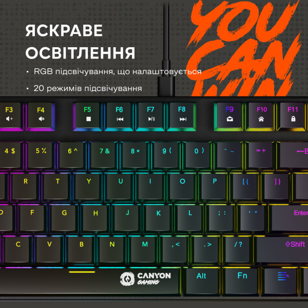 Фото - Клавиатура проводная игровая Canyon Cometstrike GK-50 RGB TKL ENG/UKR Black (CND-SKB50-US)