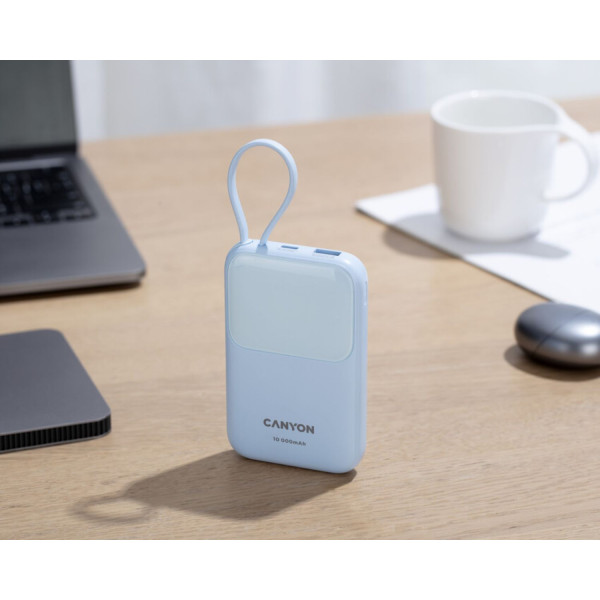 Фото - Батарея мобільна Canyon OnPower 101 built-in cable 10000 mAh PD22.5W Blue (CNS-CPB101BL)