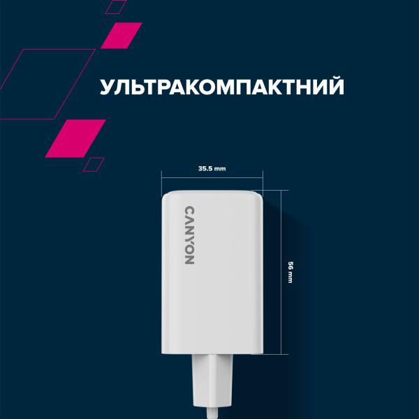 Фото - Мережевий зарядний пристрій Canyon CU65ACC GaN 65W 2xPD 1xQC White (CNS-CUW65ACC)