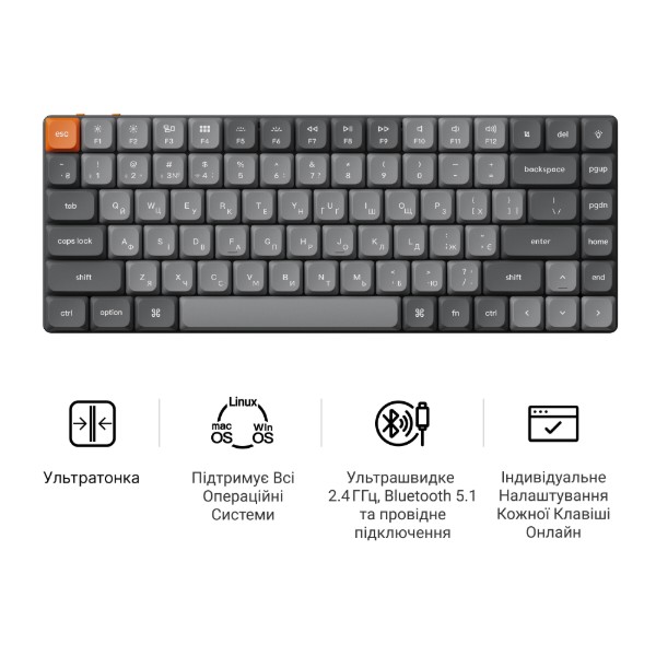 Фото - Клавиатура беспроводная Keychron K3 Max 84Key, Gateron MX 2.0 Brown, WL/BT/USB-A, QMK, Hot-swap, EN/UKR, RGB, Black (K3M-H3-UA)