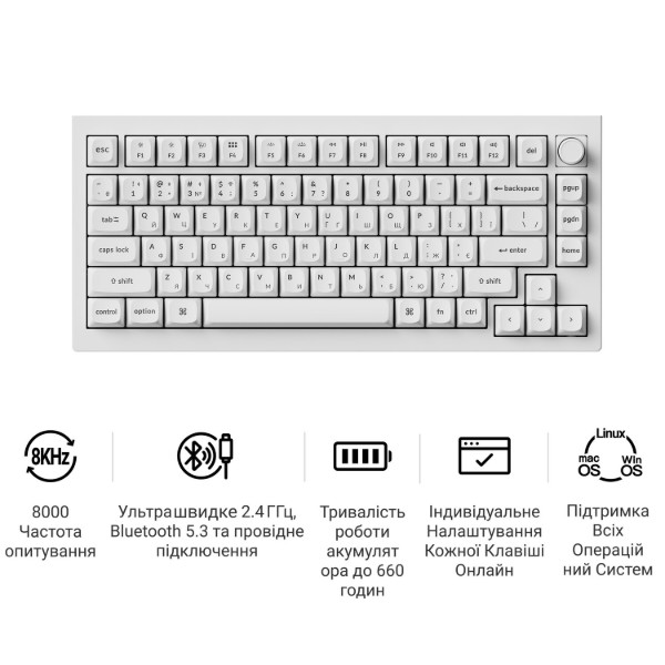 Фото - Клавиатура беспроводная Keychron V1 Ultra Red Switch White RGB (V1U-F1-UA)