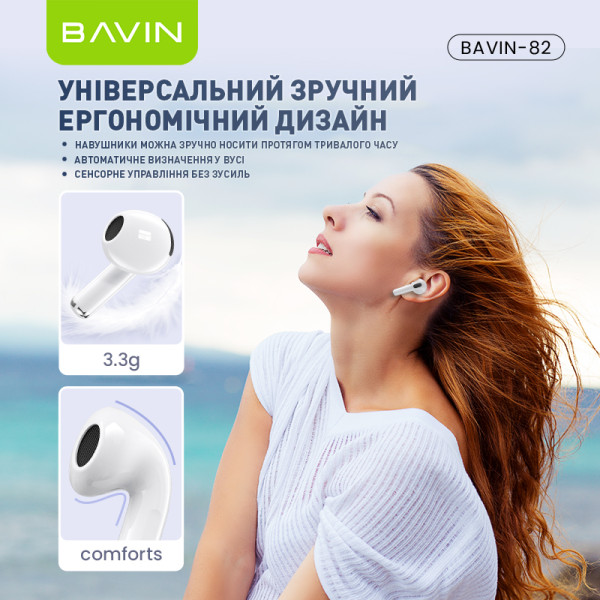 Фото - Навушники вкладиші бездротові TWS Bavin Hi-Res LCD TOUGH White (HB-BA-82-WH)