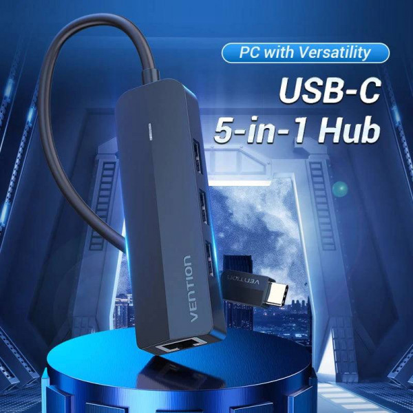 Фото - Хаб USB Vention USB 3.1 Type-C 3xUSB 2.0+MicroUSB+RJ45 (TGOBB)