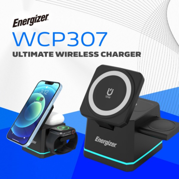 Фото - Бездротовий зарядний пристрій Energizer 15W 3-in-1 Magnetic Wireless Fast Charger Black (WCP307)