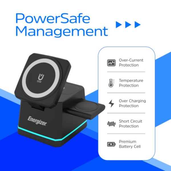 Фото - Бездротовий зарядний пристрій Energizer 15W 3-in-1 Magnetic Wireless Fast Charger Black (WCP307)