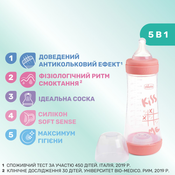 Фото - Пляшка для годування Chicco PERFECT 5 300 мл від 4 місяців швидкий потік (дівчинка) (20235.11.40)