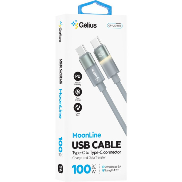 Фото - Кабель синхронізації даних Gelius MoonLine GP-UCN014 Type-C to Type-C 1,2m 100W Gray (101149)