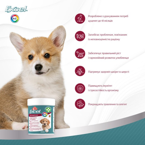 Фото - Витамины для собак 8in1 Excel Multi Vitamin Puppy для щенков и молодых собак 100 шт. (4048422183846)