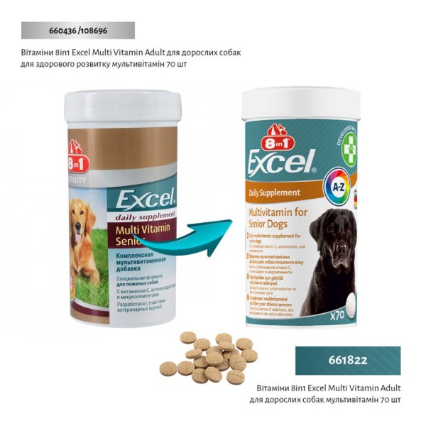 Фото - Витамины для собак 8in1 Excel Multi Vitamin Senior для пожилых людей 70 шт. (4048422183907)