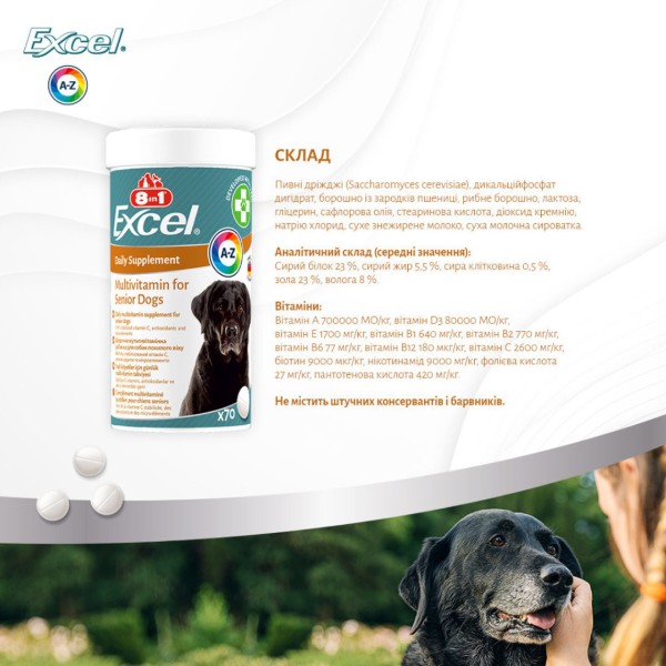 Фото - Витамины для собак 8in1 Excel Multi Vitamin Senior для пожилых людей 70 шт. (4048422183907)