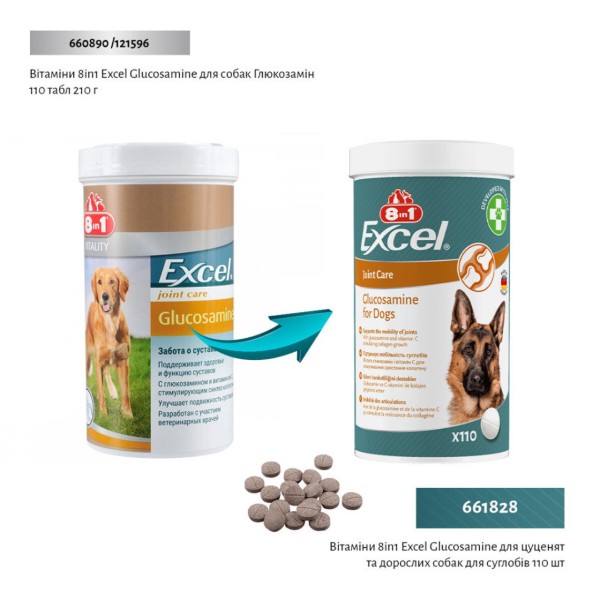 Фото - Витамины для собак 8in1 Excel Glucosamine для щенков и взрослых собак 110 шт. (4048422184089)