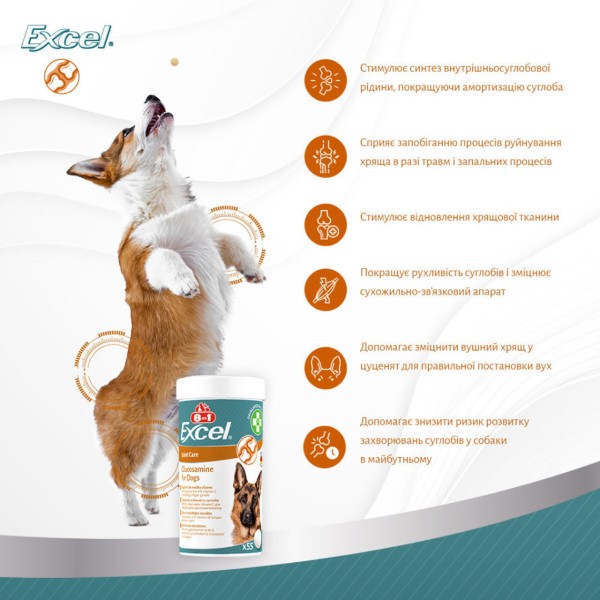 Фото - Витамины для собак 8in1 Excel Glucosamine для щенков и взрослых собак 110 шт. (4048422184089)
