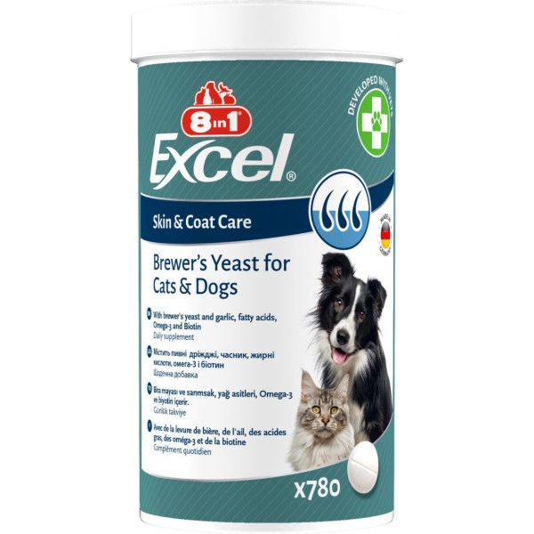Фото - Витамины для кошек и собак 8in1 Excel Brewers Yeast пивные дрожжи с чесноком для кожи и шерсти 780 шт. (4048422184102)
