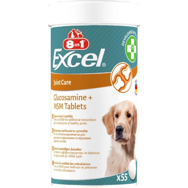 Фото - Витамины для собак 8in1 Excel Glucosamine+MSM для щенков и взрослых для суставов 55 шт. (4048422184157)