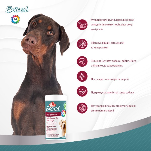 Фото - Витамины для собак 8in1 Excel Multi Vitamin Adult для взрослых мультивитамин 70 шт. (4048422183877)