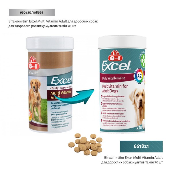 Фото - Витамины для собак 8in1 Excel Multi Vitamin Adult для взрослых мультивитамин 70 шт. (4048422183877)
