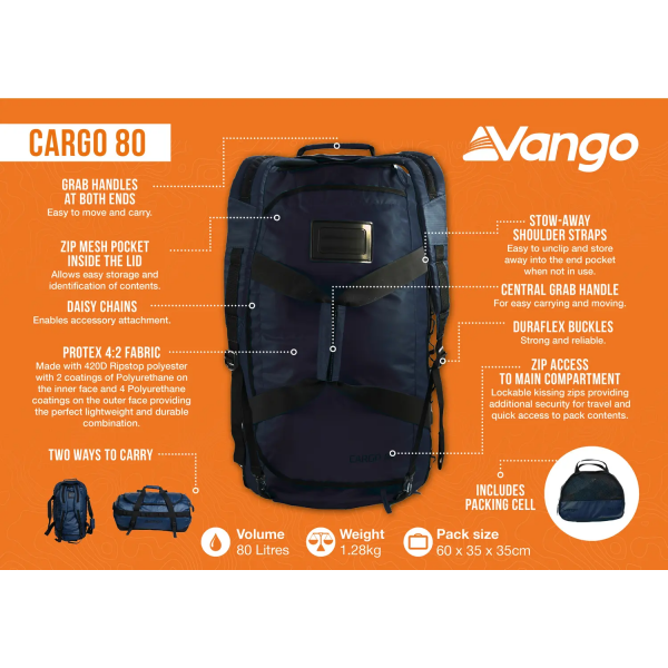 Фото - Сумка дорожня Vango Cargo 80 Moonlit Ocean Blue (RUUCARGO0000006)