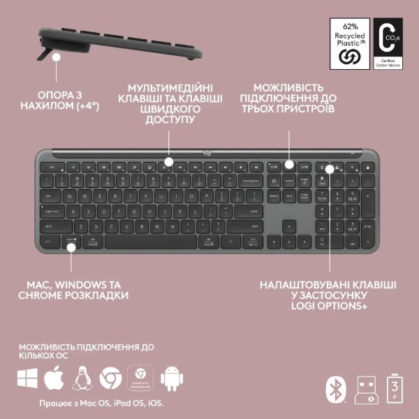Фото - Клавиатура беспроводная Logitech Signature Slim Wireless Keyboard K950 Graphite (920-012465)